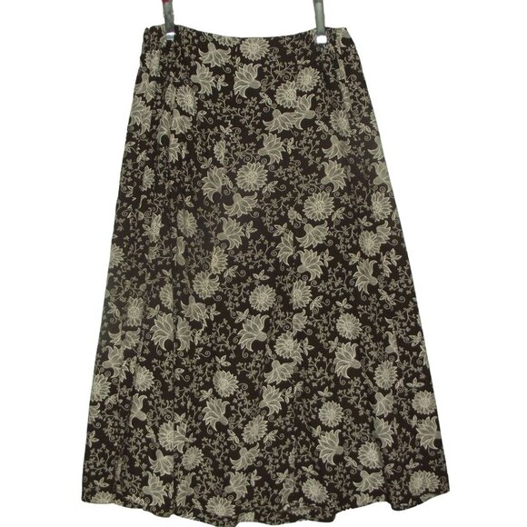 Christopher & Banks Skirt Size Large Brown White Floral Print A-LIne Midi Rayon - Picture 3 of 8